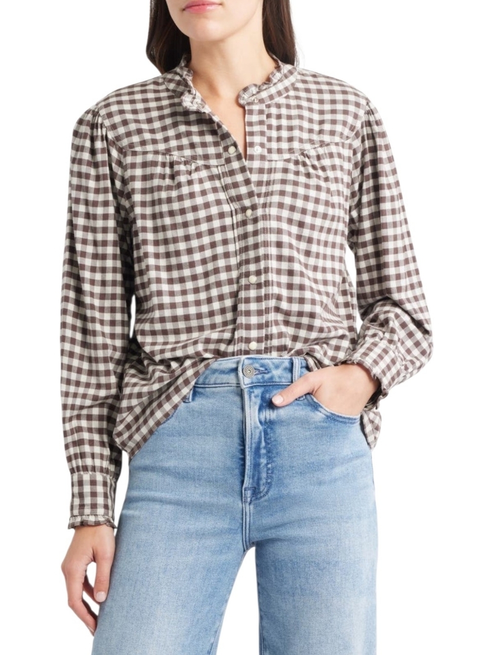 Rails Brown & White Gingham Check Alanna Shirt, M, Western, Prairie